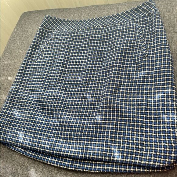 Talbots Blue Plaid Wool Blend A- Line Pencil Skirt 12P - Picture 4 of 12
